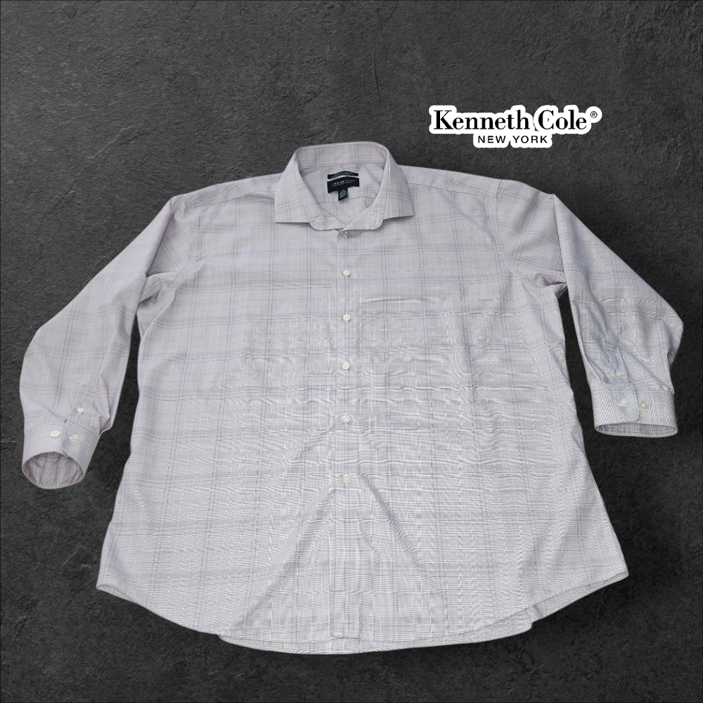 KENNETH COLE Light Lavender Plaid Dress Shirt - 19 34/35